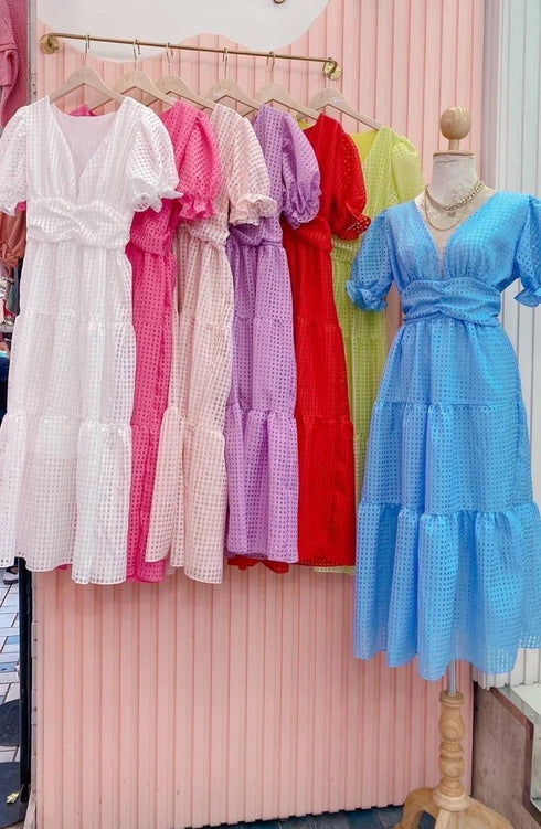 Summer V-neck Puff Sleeve Flounce Dresses